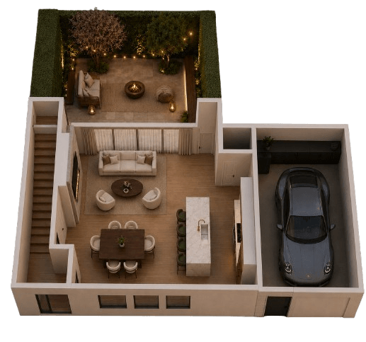 Ground-floor plan, isometric view